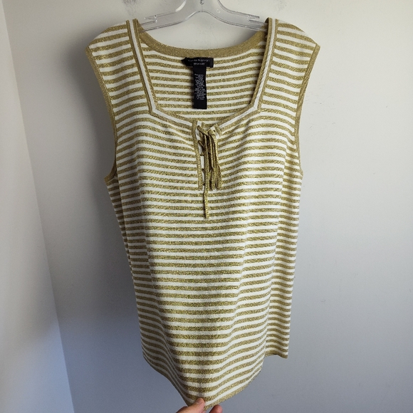Cable & Gauge Sleeveless Sweater Pullover striped metallic print vest bronze 3X - Picture 7 of 12